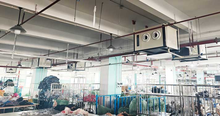 江蘇鹽城廠房降溫，應用蒸發冷省電空調-（掛式）臥式射流空調